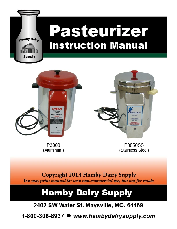 Milk Pasteurizer Instruction book P3000