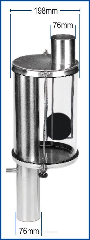 Dairy Spares Stainless Steel Sanitary Trap 2 Nut Fastening, Glass Cylinder – ST11 ST11
