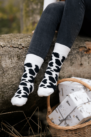 Country Moos Fluffy Cow Print Crew Socks