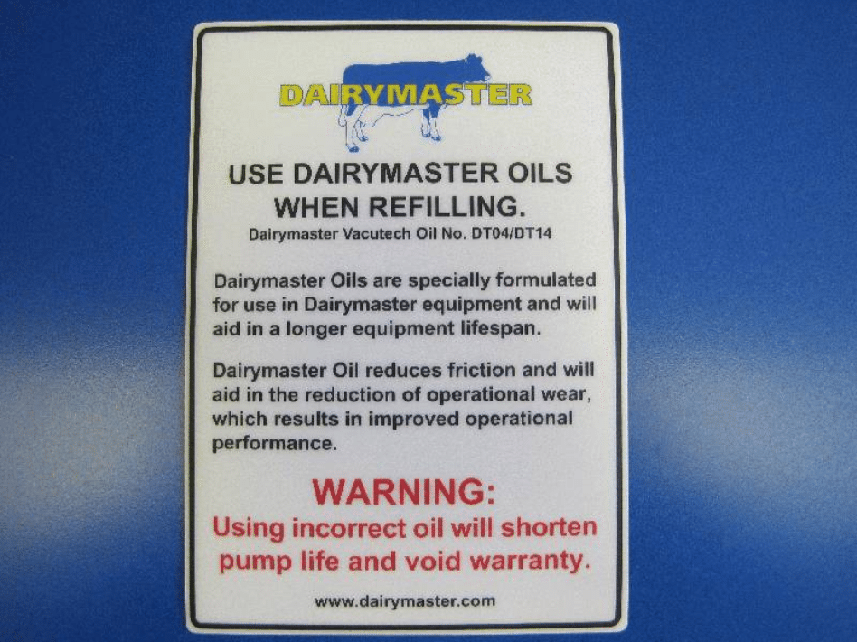 Vacutech Performance Unit Oil Reservoir Label