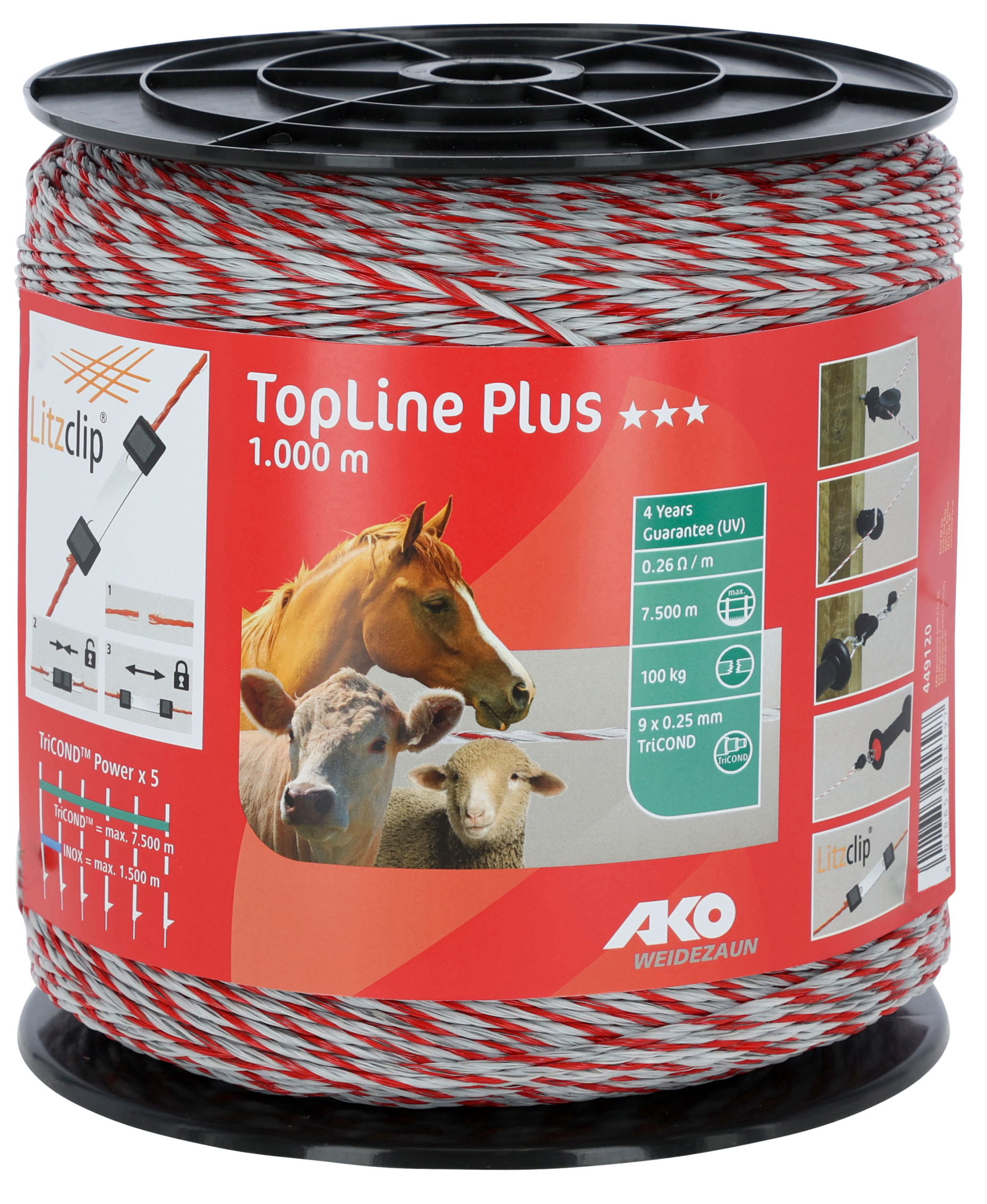 AKO Weidezaunlitze TopLine Plus weiß/rot