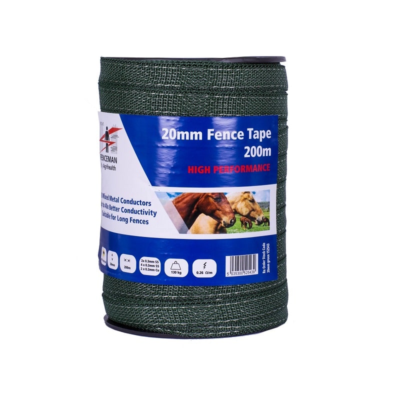 Fenceman 20mm high performance green tape 200m