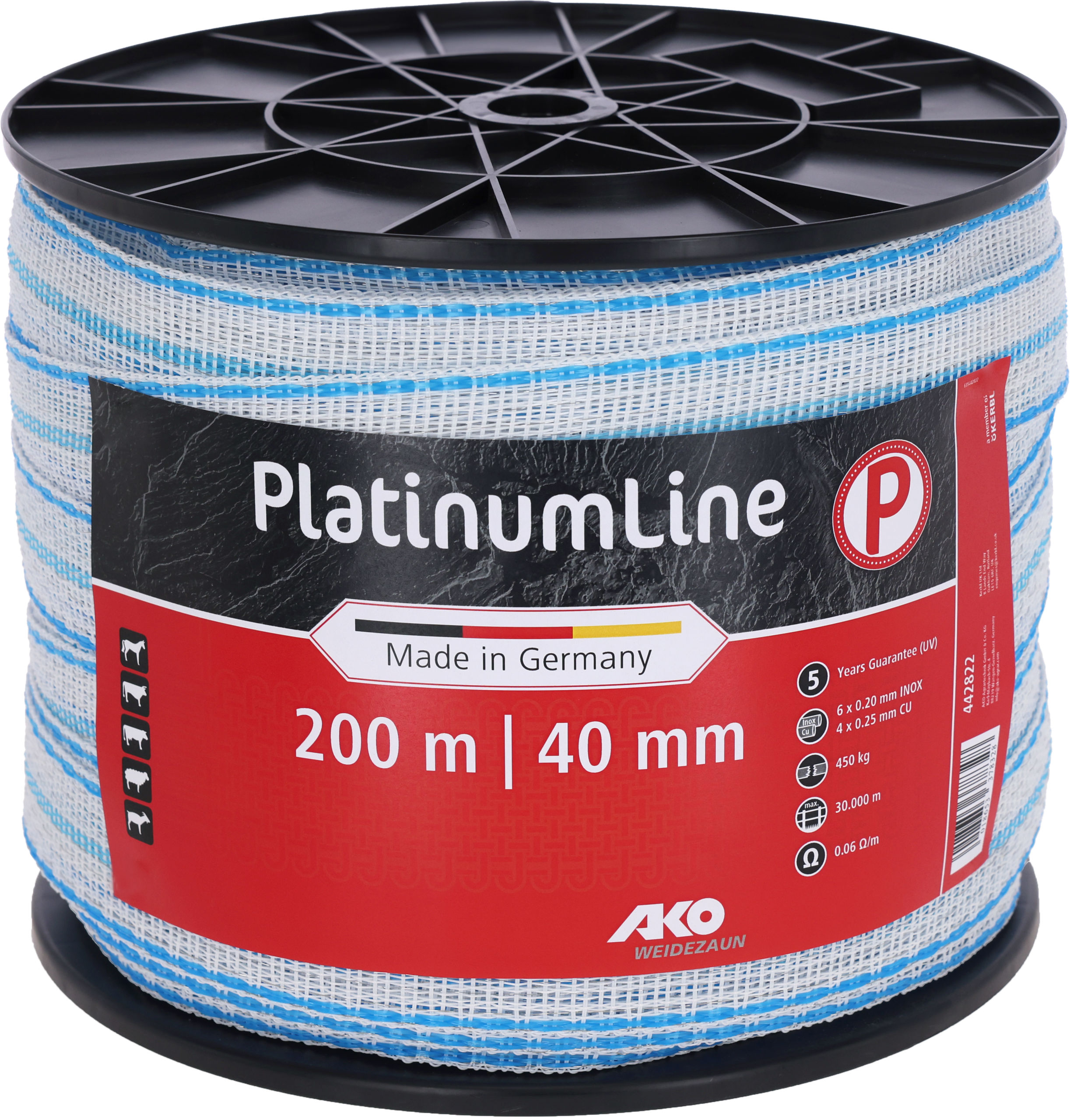 AKO Weidezaunband PlatinumLine 40 mm weiß/blau | 200 m