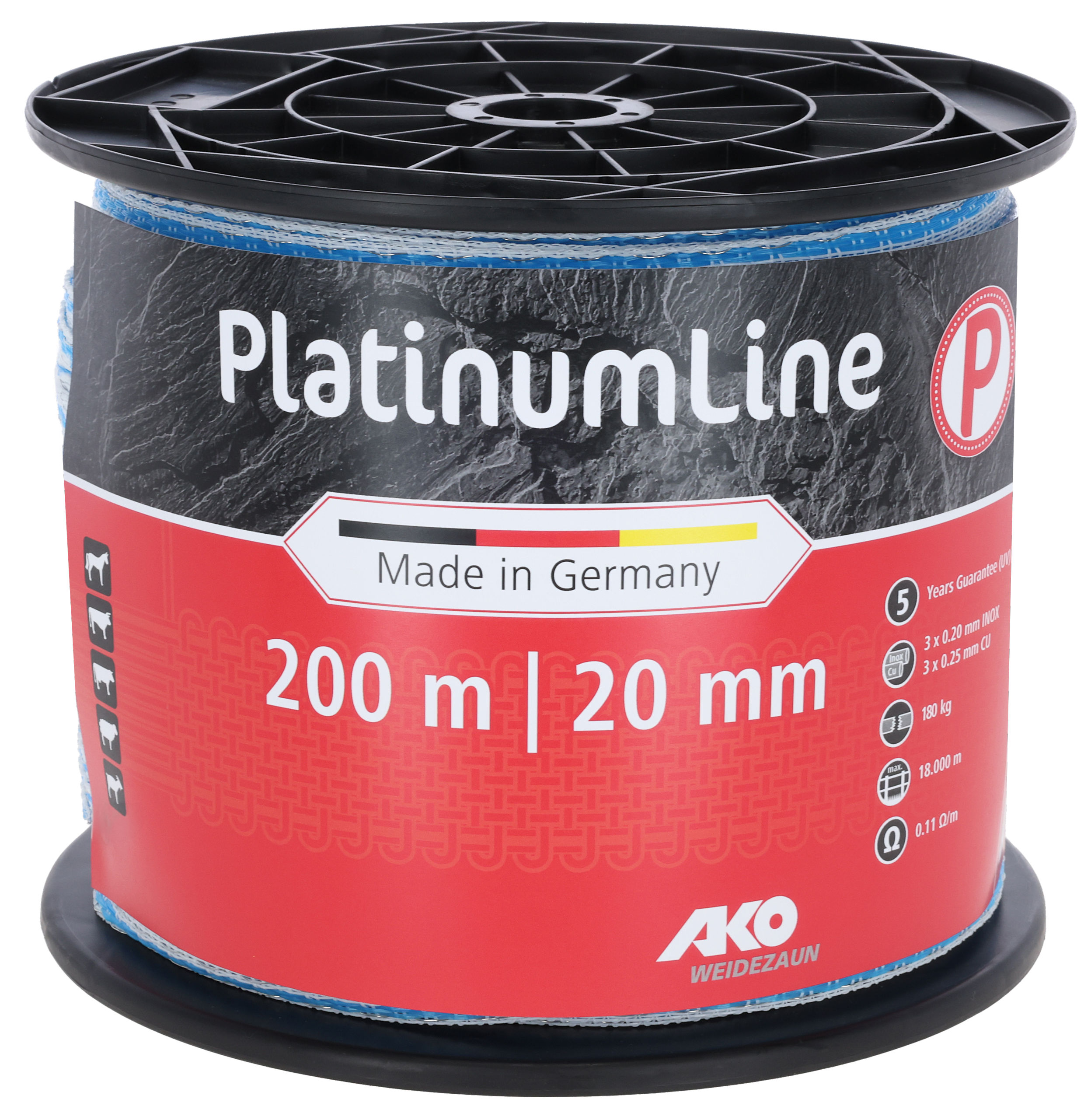 AKO Weidezaunband PlatinumLine 20 mm weiß/blau | 200 m