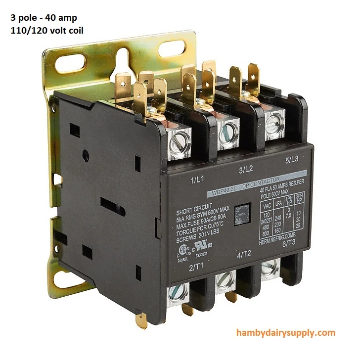 Motor Starter Contactor 40 amp - 3 pole - 120 volt coil