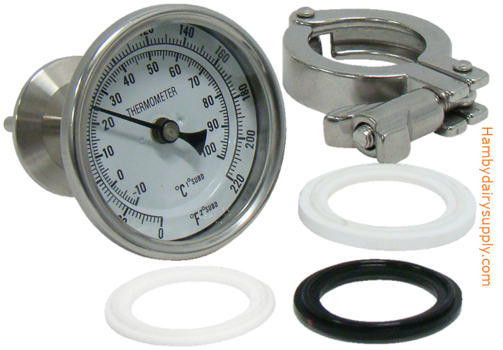 Thermometer Kit 0 to 200 F Degree 1.5" Tri-Clamp x 4" Stem for Wash Vat or Milk Cooling Tank 7750-0026-482