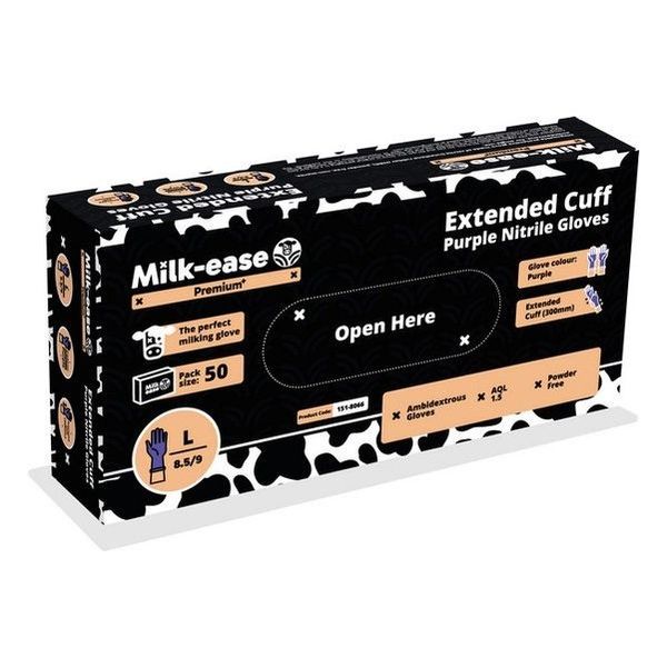 Milk-ease Premium Extended Cuff Nitrile Examination Gloves, Purple – Pack of 10