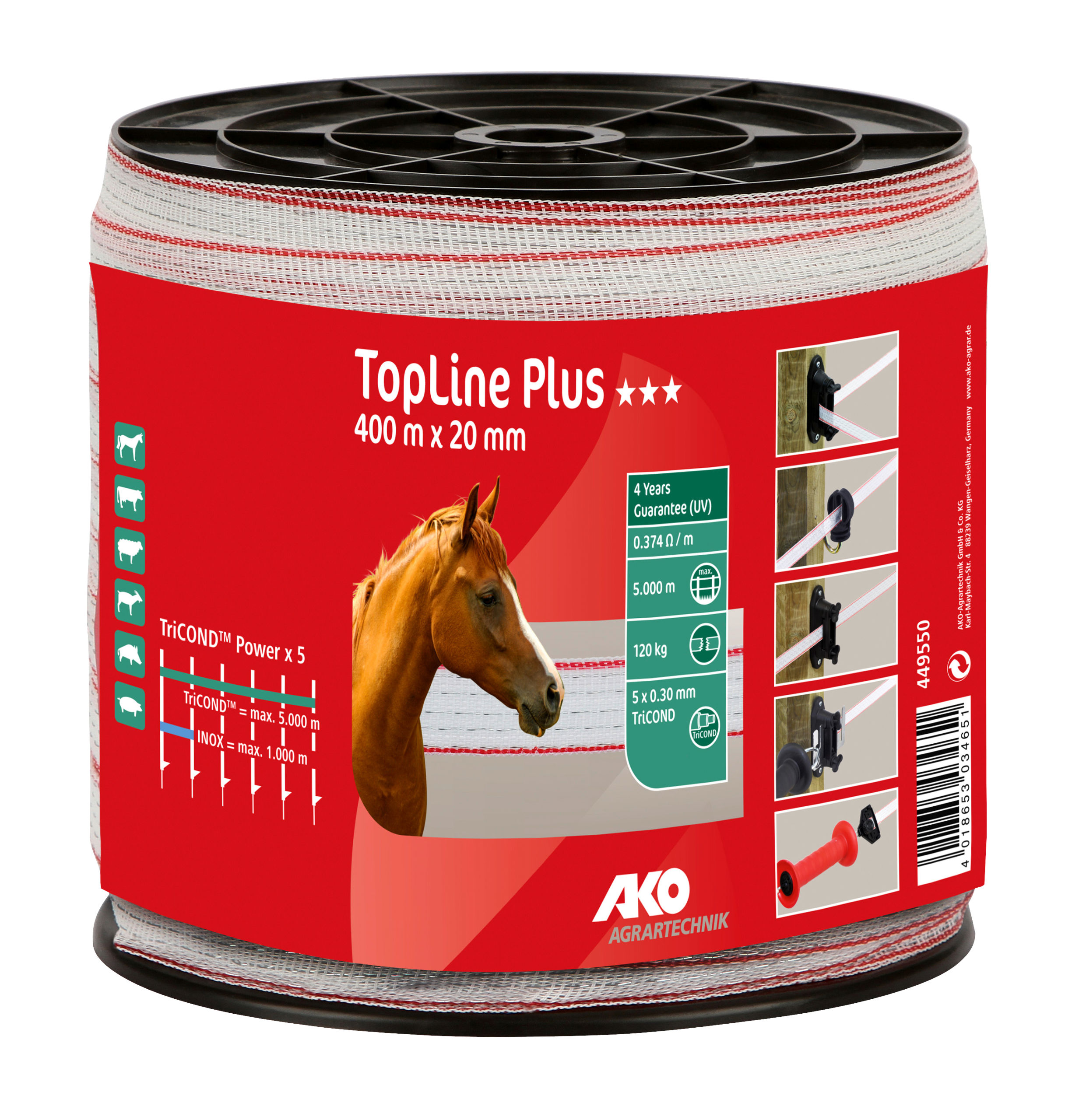 AKO Weidezaunband TopLine Plus 20 mm weiß/rot