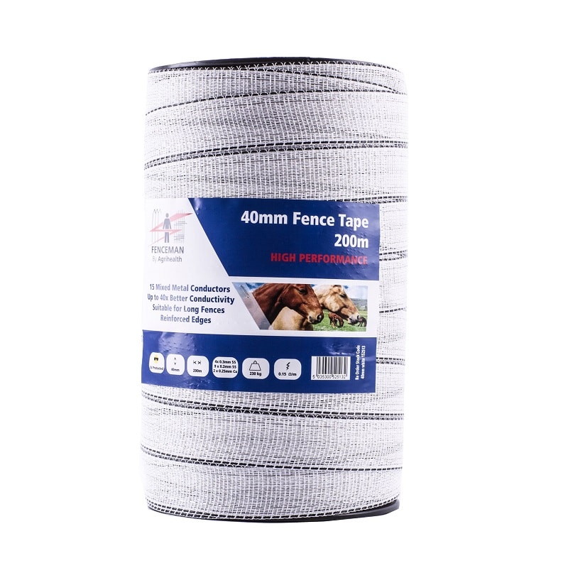 Fenceman 40mm high performance white tape 200m