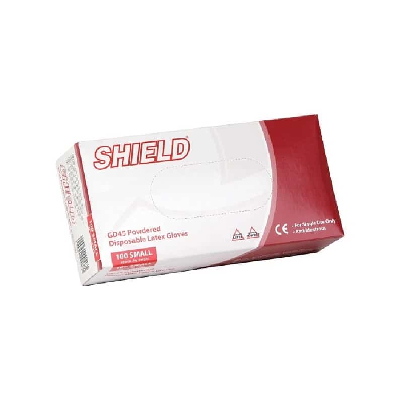 Shield powdered disposable latex gloves – box of 100 154600/20/153880/159390V