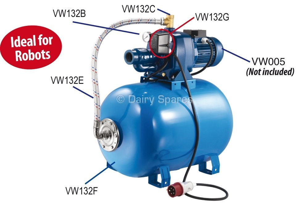 Volume Washer Pressure Kit c/w Tank, Hose, Pressure Switch, Gauge + Brass Fitting (No Pump) – VW132A VW132A