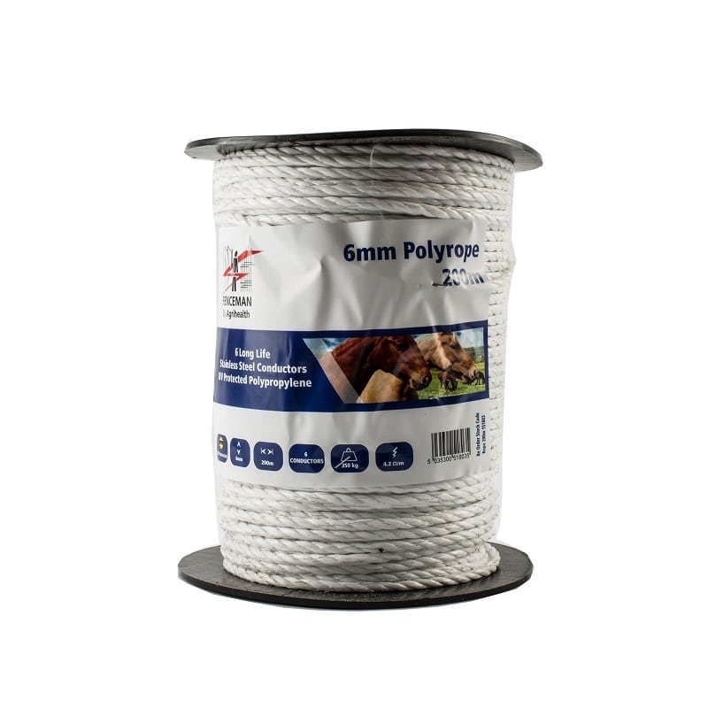 Fenceman 6mm White Polyrope 200m