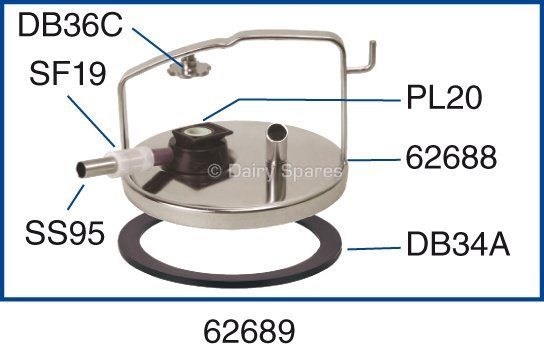 Greenoak Stainless Steel Milk Bucket Lid c/w Pulsator Adaptor, Nut and Gasket – 62689