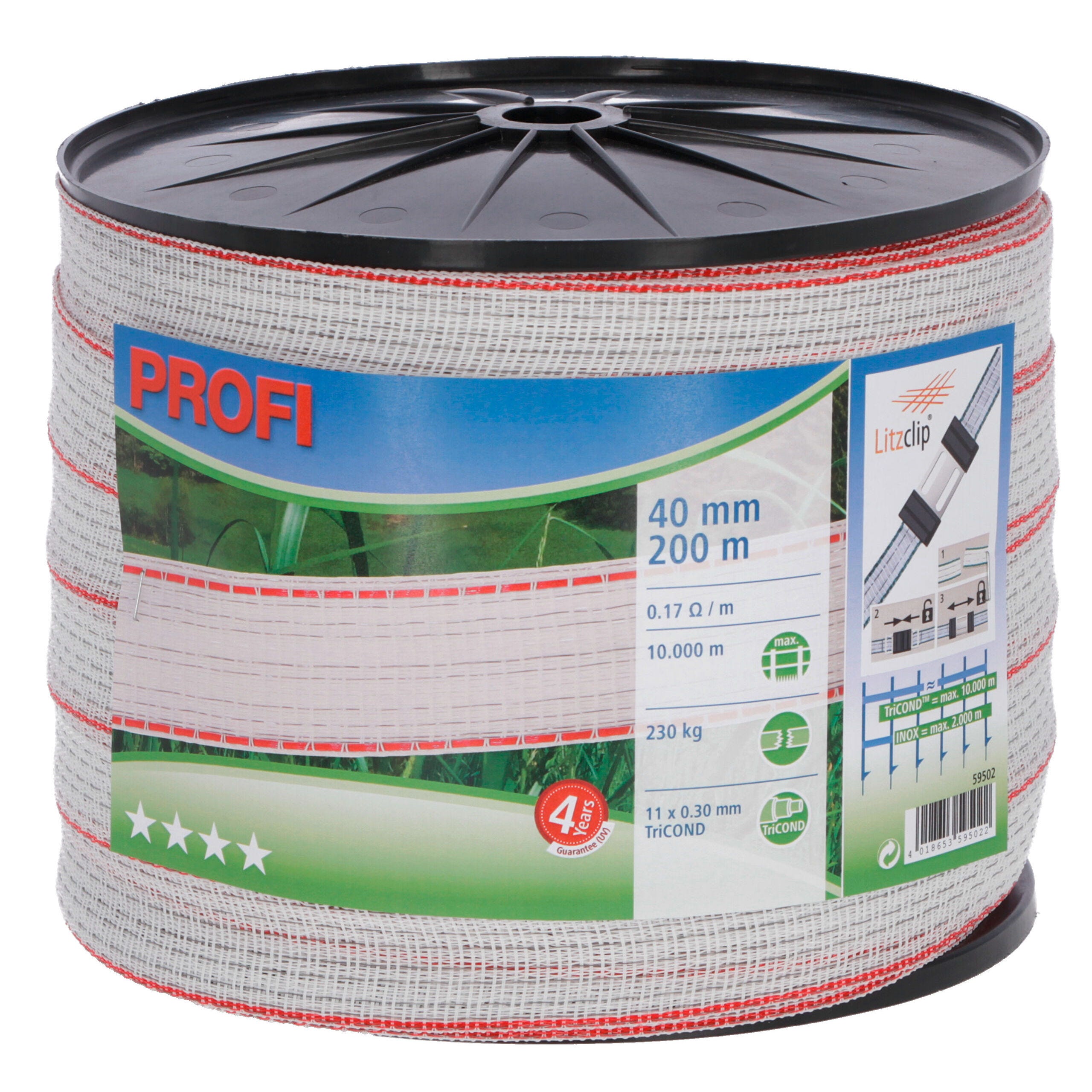 Euro Guard Weidezaunband PROFI 40 mm, weiß/rot | 200 m