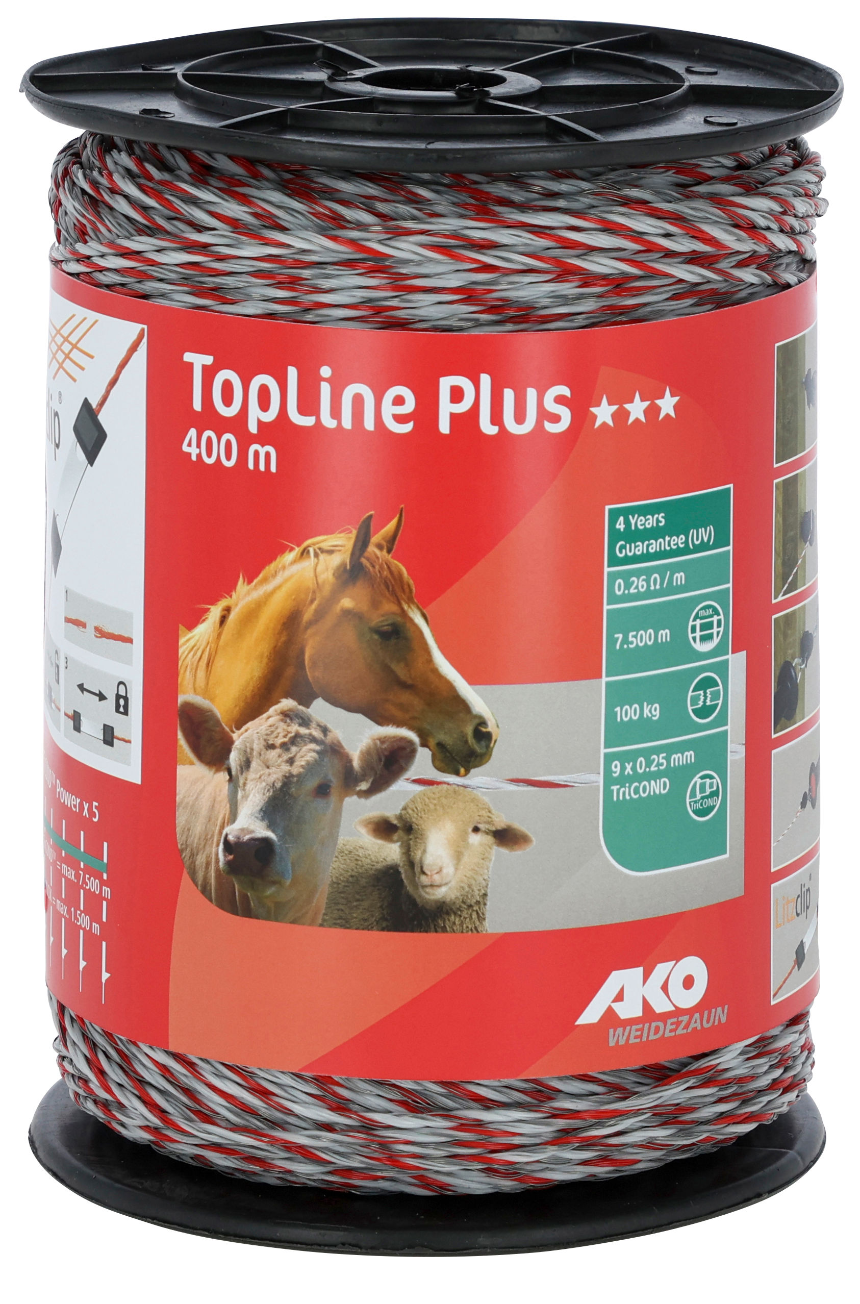 AKO Weidezaunlitze TopLine Plus weiß/rot