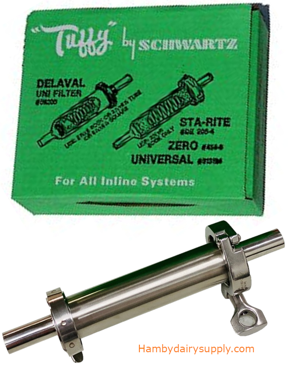 6 inch In-Line SS Milk Filter assembly for 5/8 ID Hose with 100 milk filter socks