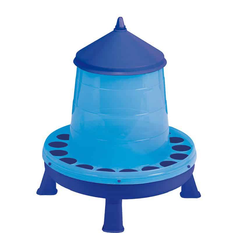 Blue plastic chicken feeder with legs 4kg
