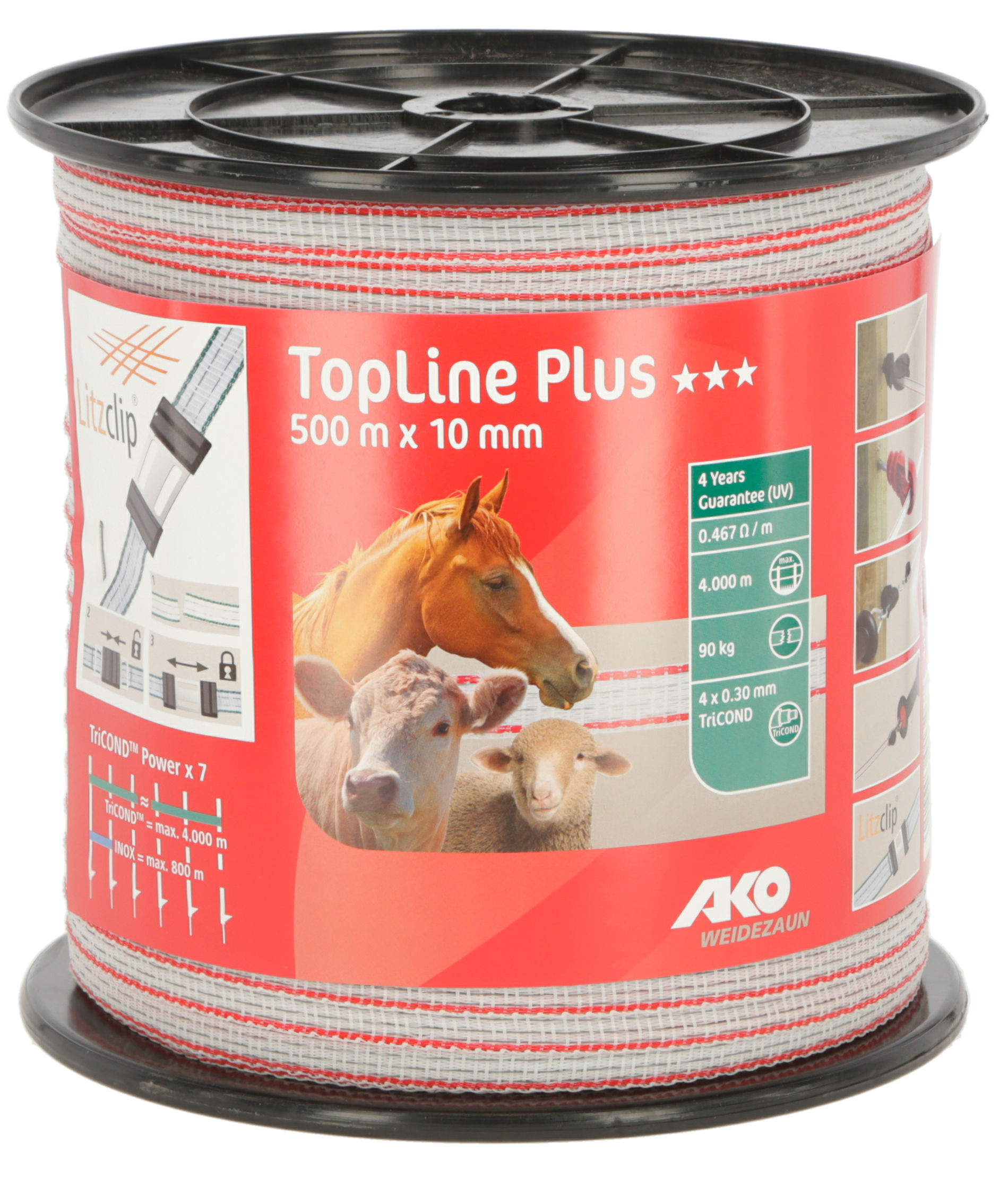 AKO Weidezaunband TopLine Plus 10 mm weiß/rot