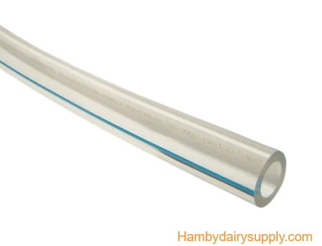 5/8 I.D. 20M Clear Transflow Milk Hose / Tubing with blue stripe 4999-1090-005