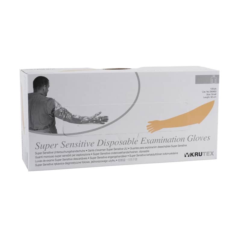 Armlength super sensitive vet gloves orange – box 100