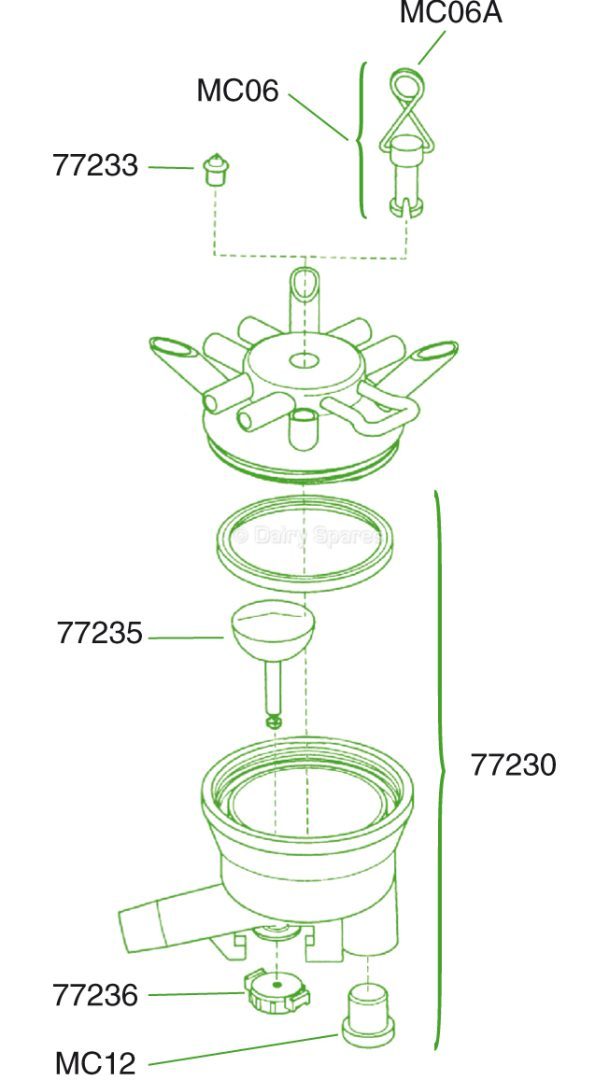 Greenoak Milk Claw Bowl Delaval Type c/w Fittings – 77230