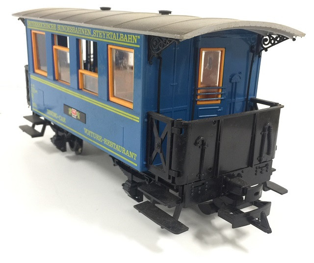 LGB 3013 blue european speisewagen Dining car - yellow box - G scale -1970s 816-449-1314